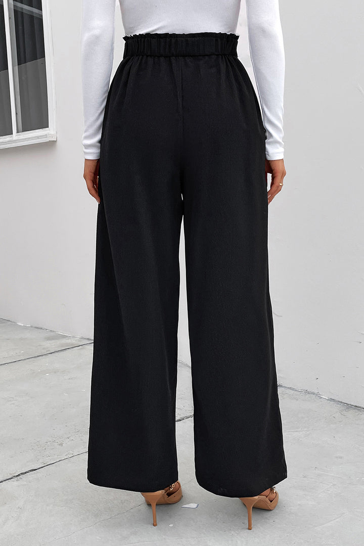 Women's Wide Leg High Waist Ruched Pocketed Pants