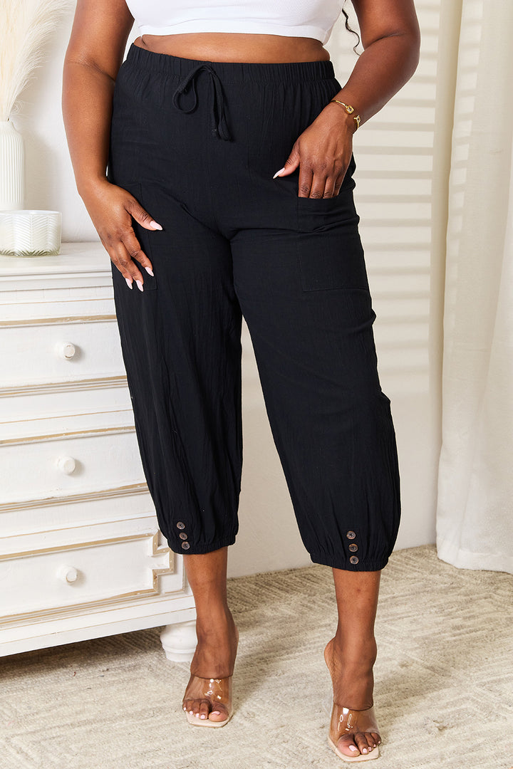 Women's Elegant Cropped Pants with Decorative Button Detail