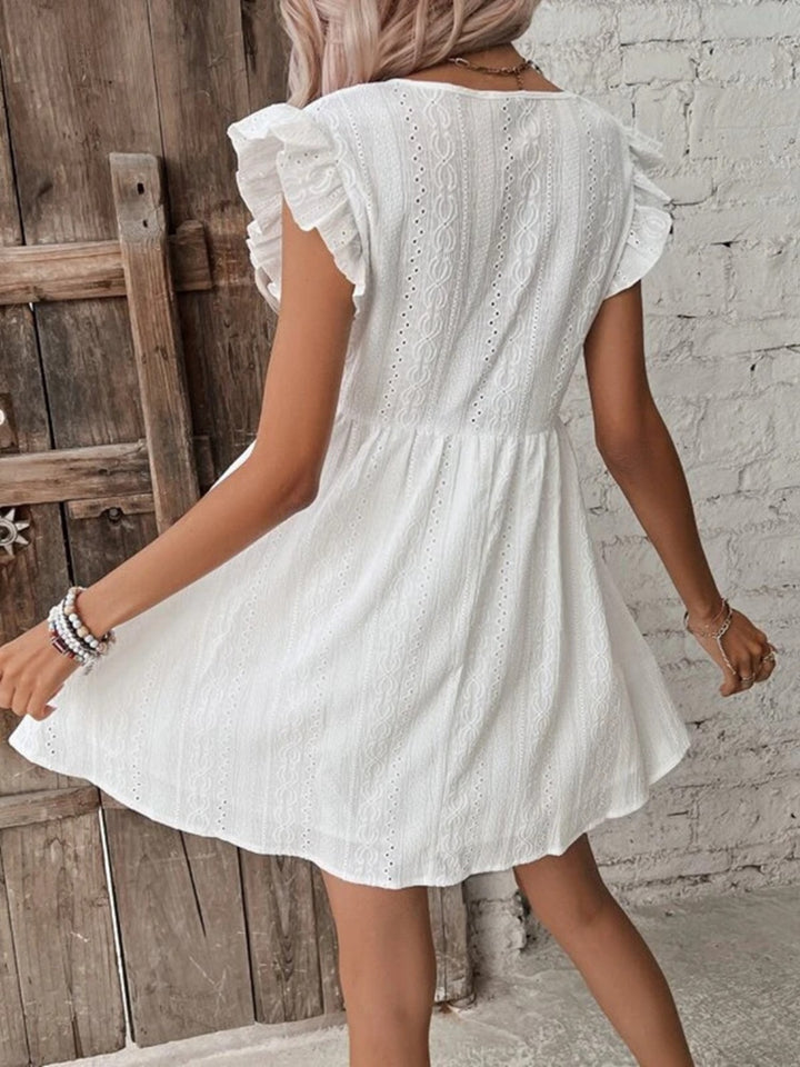 Women's Eyelet Ruffled Cap Sleeve Dresses