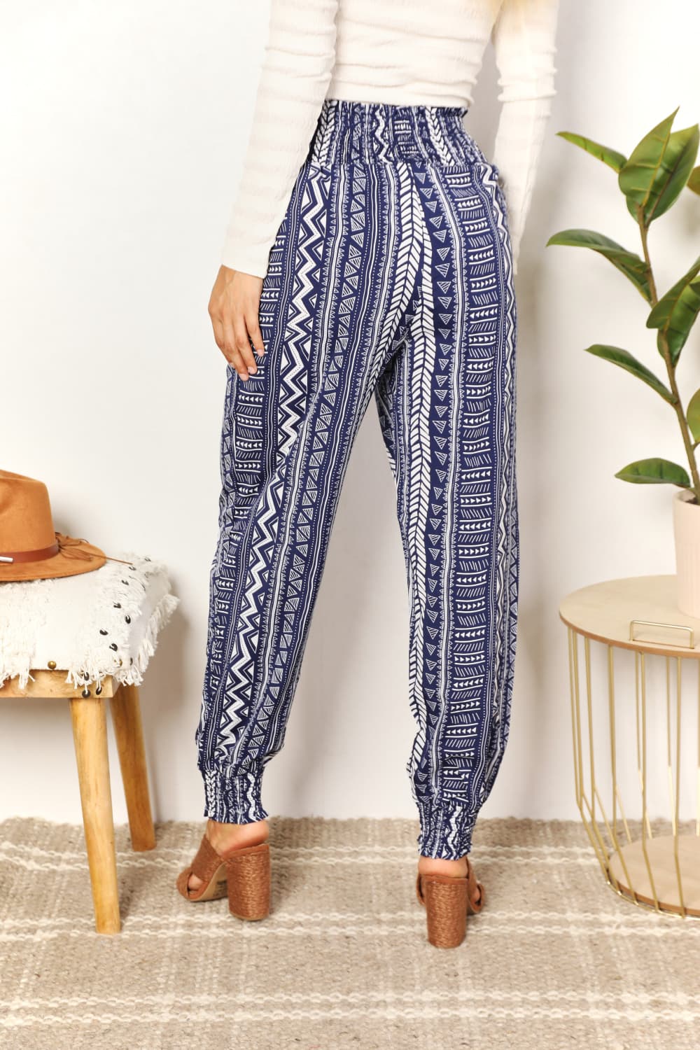 Women's Geometric Print Tassel High-Rise Pants