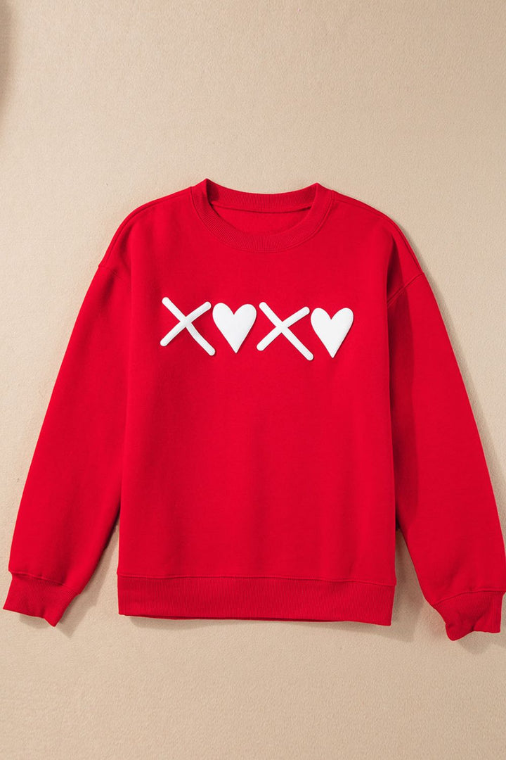 Valentine’s Day XOXO Round Neck Drop Shoulder Sweatshirt