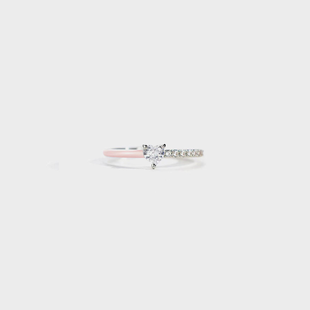 Women's Heart-Shaped Enamel Zircon Ring