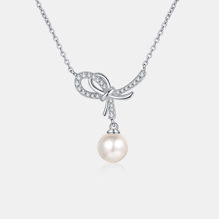 Women's Elegant Pearl Pendant Sterling Silver Necklace