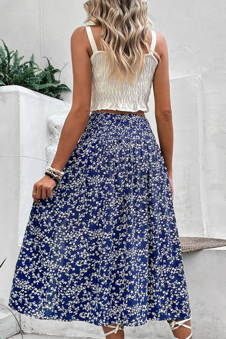 Women's Ditsy Floral High Waist Skirt with Slit