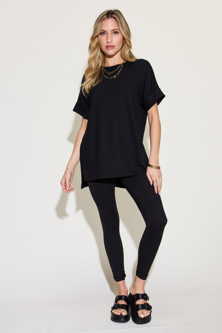 Women's Short Sleeve Slit T-Shirt and Leggings Lounge Set