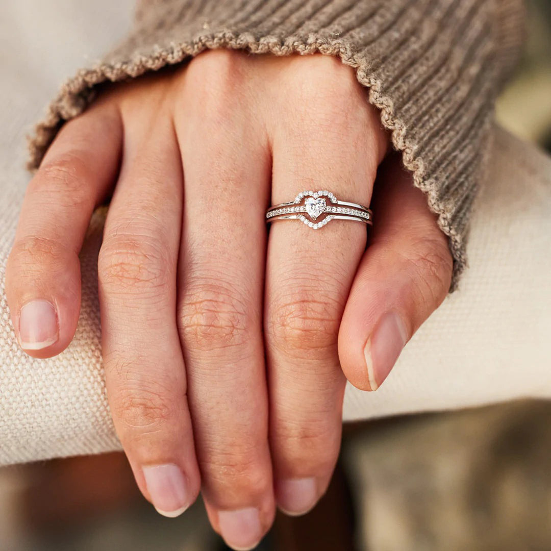 Women's Heart-Shaped Zircon Sterling Silver Ring