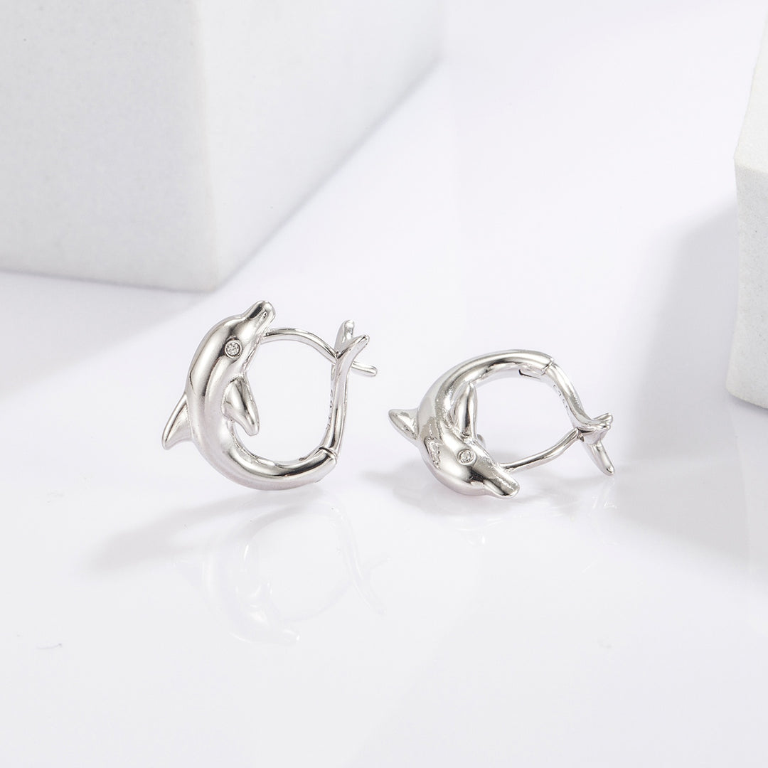 Women's Dolphin Earrings: Sterling Silver Zircon Beauties