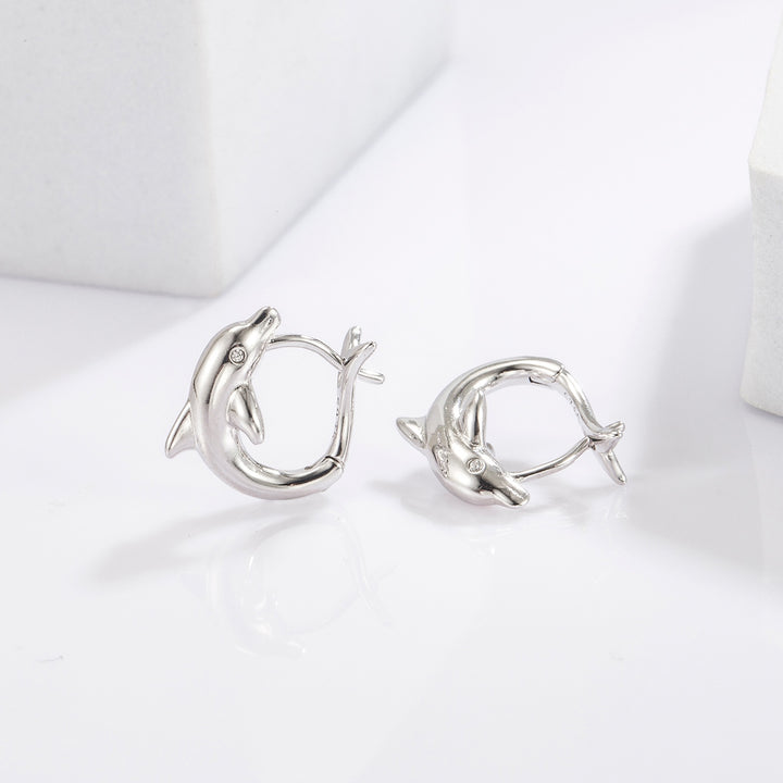 Women's Dolphin Earrings: Sterling Silver Zircon Beauties