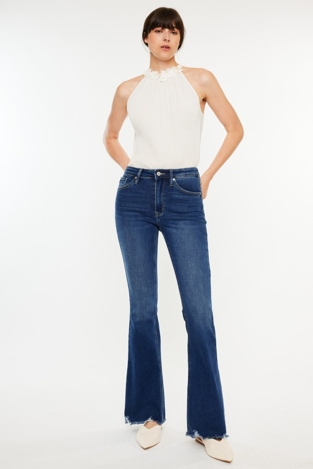 Women's Raw Hem Flare Jeans (Cat's Whiskers Design)