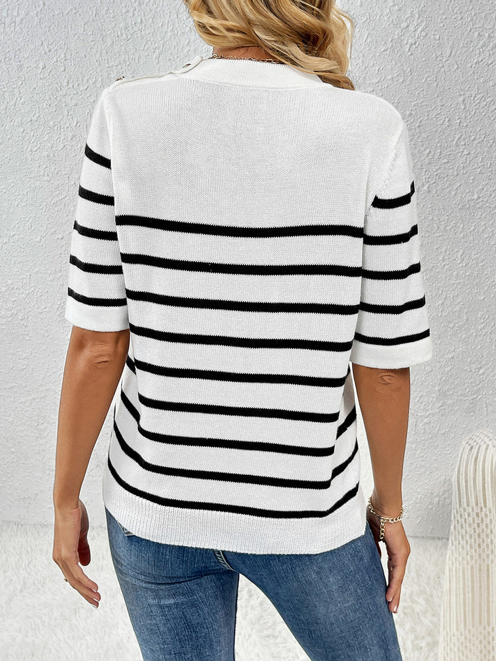 Women's Cozy Striped Half Sleeve Sweater