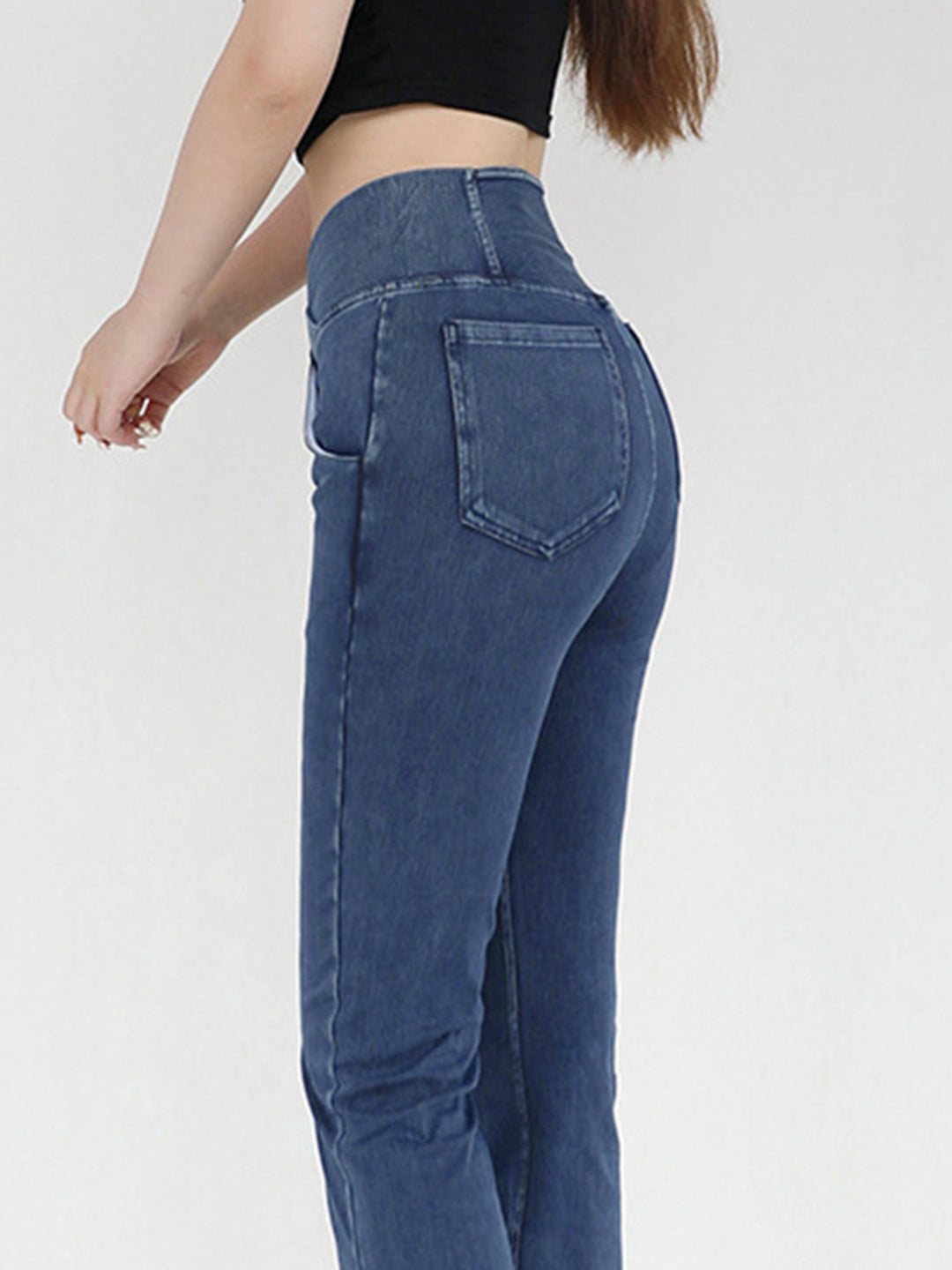 Women's Bootcut Jeans with Wide Waistband and Pockets