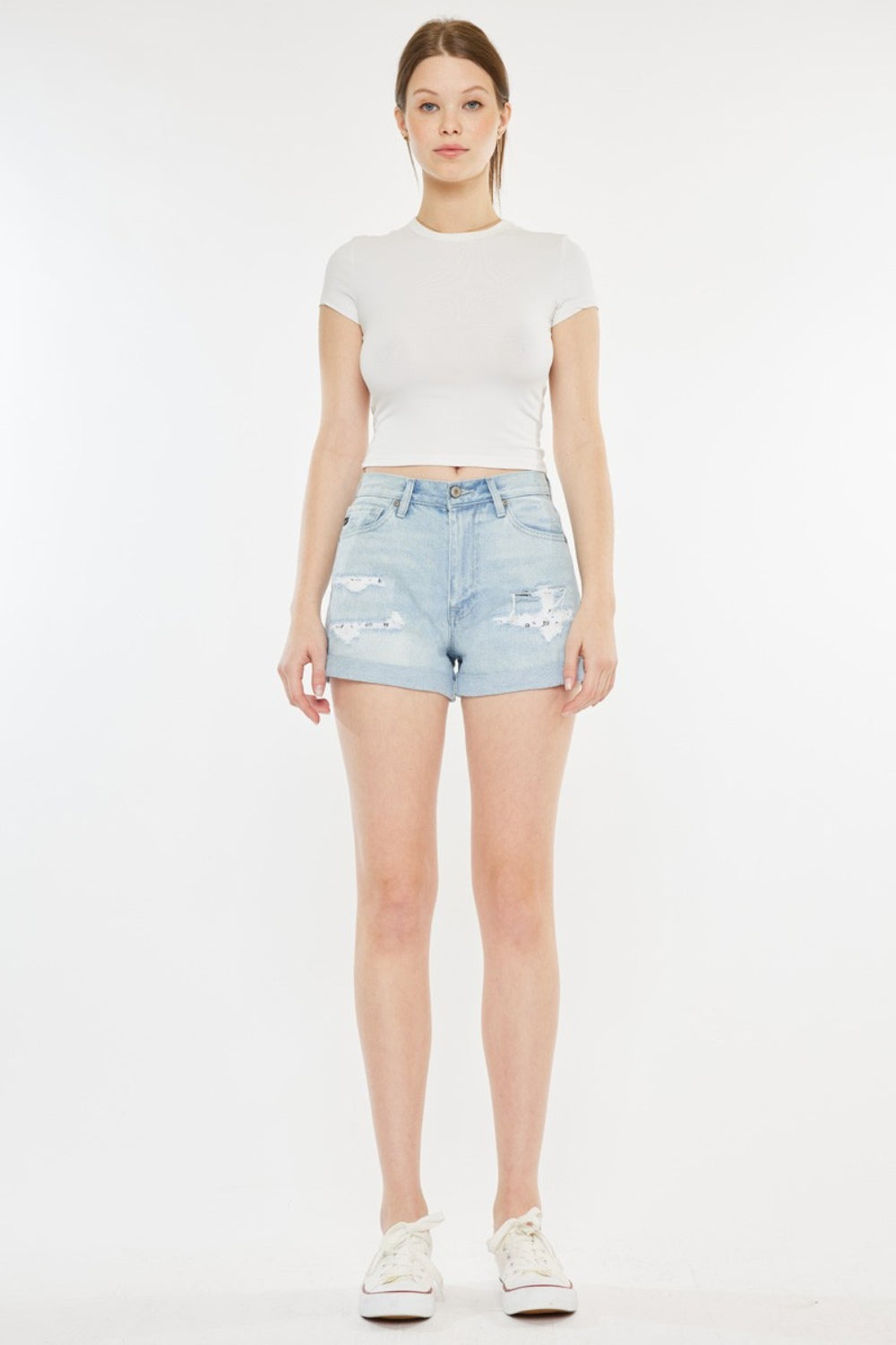 "Women's High Rise Repaired Mom Denim Shorts"