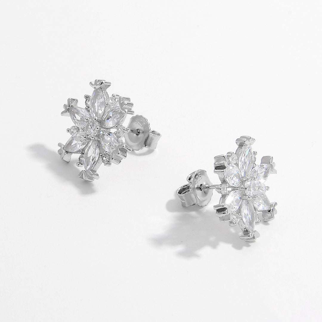 Women's Elegant Snowflake Zircon Sterling Silver Earrings