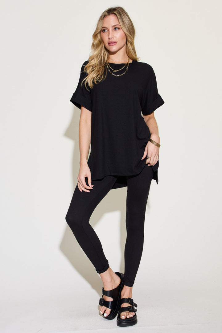 Women's Short Sleeve Slit T-Shirt and Leggings Lounge Set