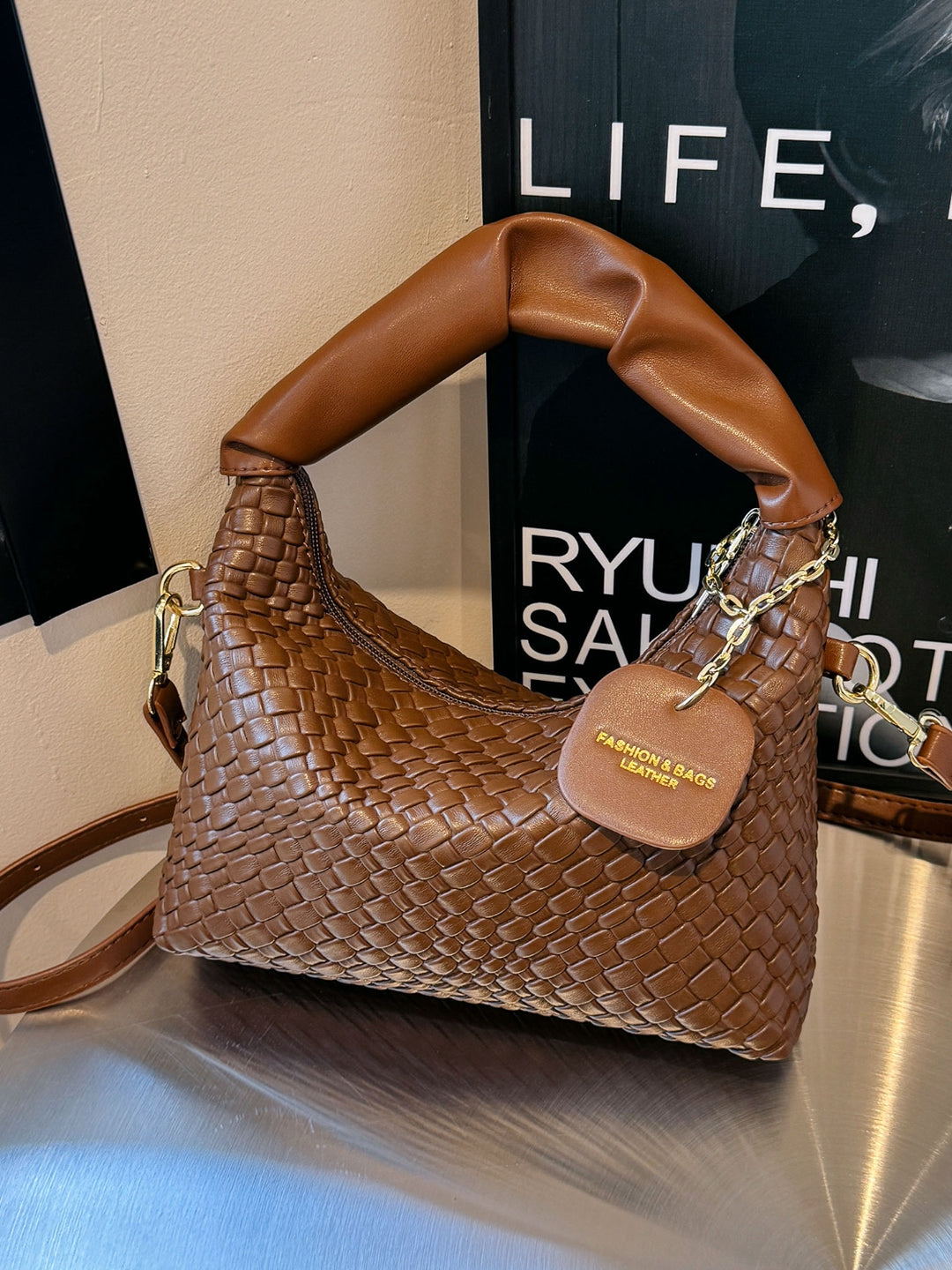 PU Leather Woven Crossbody Bag