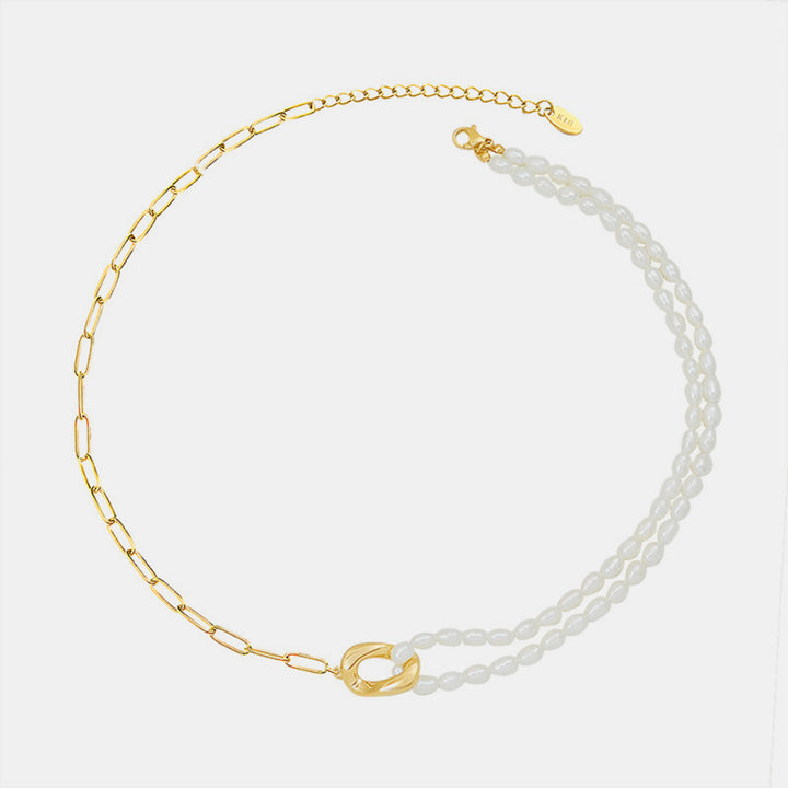 Women's Pearl Necklace in 18K Gold-Plated Titanium Steel