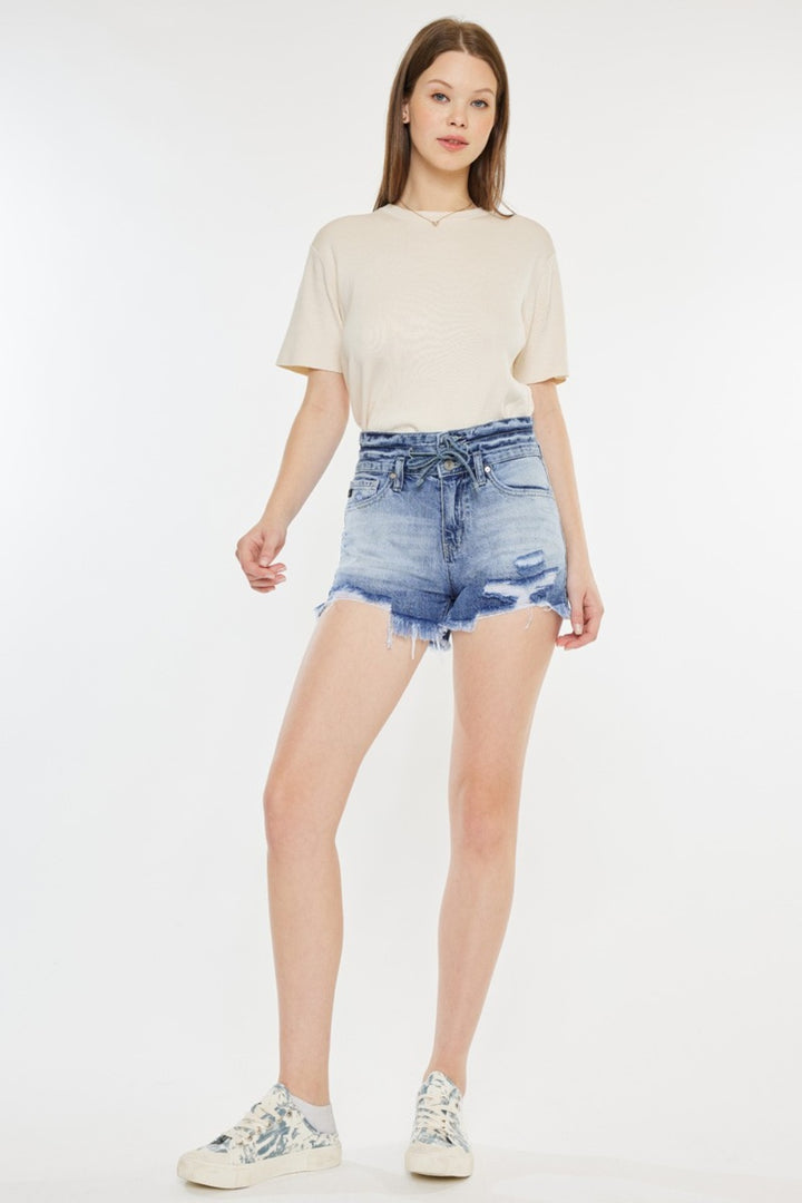 "Women's Frayed Hem High Rise Denim Shorts"