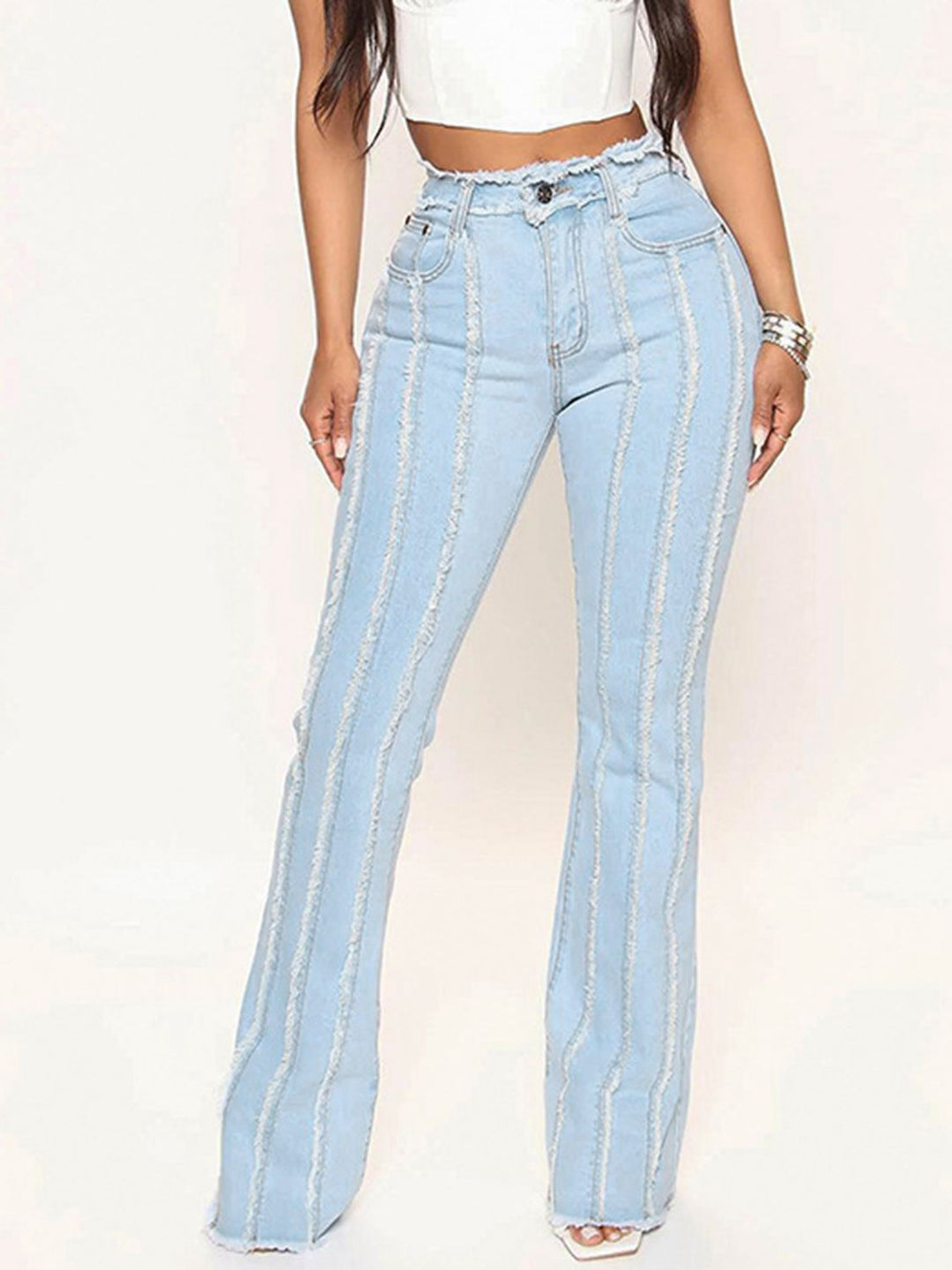 Women's Striped Hemline Denim Jeans