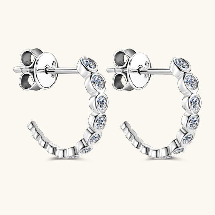 Women's Elegant Inlaid Moissanite Sterling Silver C-Hoop Earrings