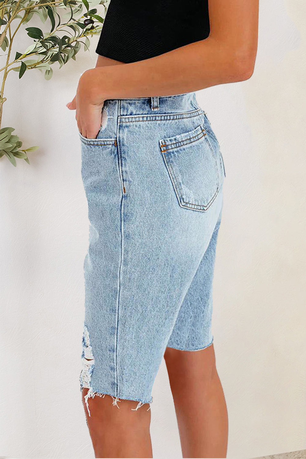 Women's Distressed Denim Shorts with Pockets