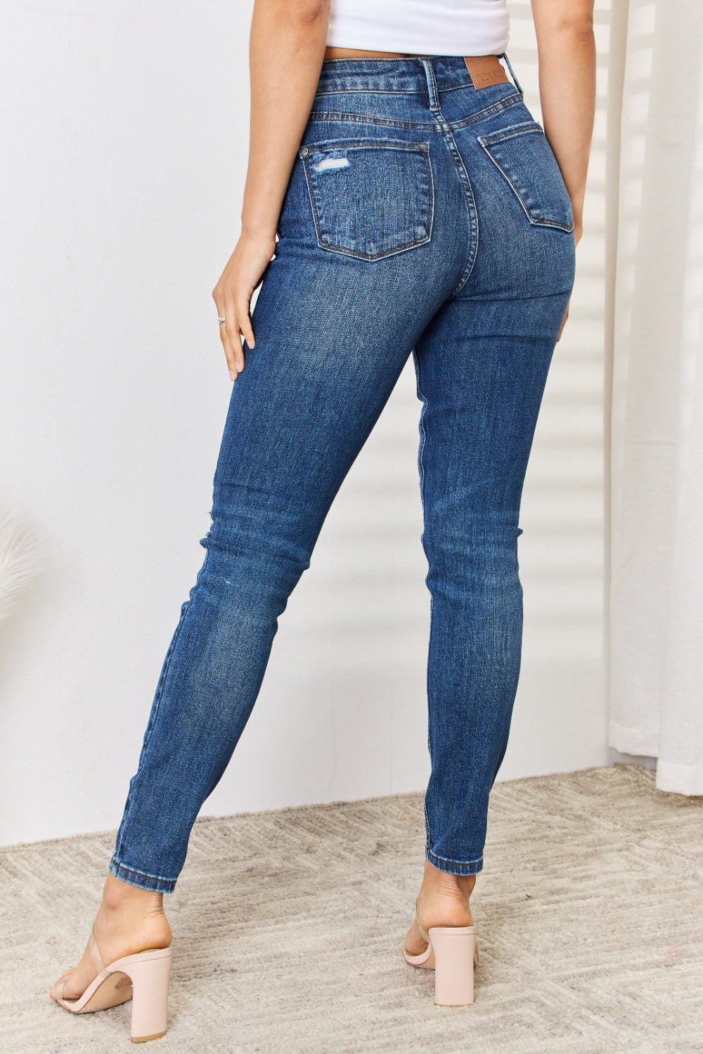 Women's Distressed Mid Waist Full Size Slim Fit Jeans