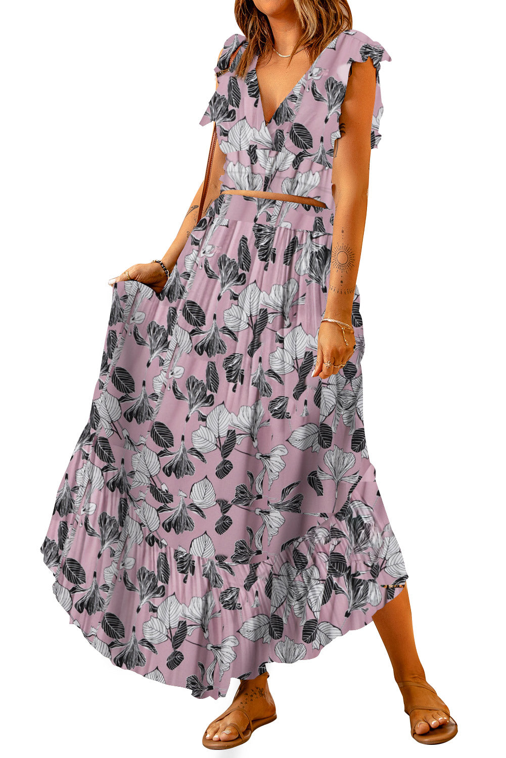 Women's Printed Tie Back Cropped Top and Maxi Skirt Set (Skirt)