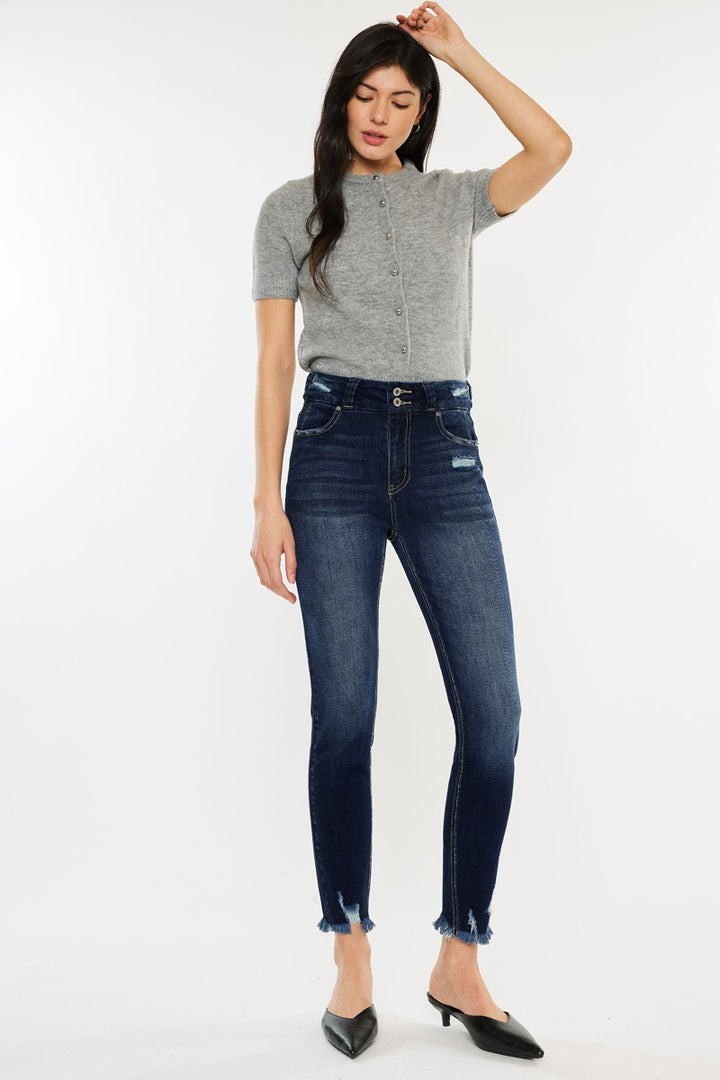 Women's Raw Hem High Waist Jeans (Jeans)