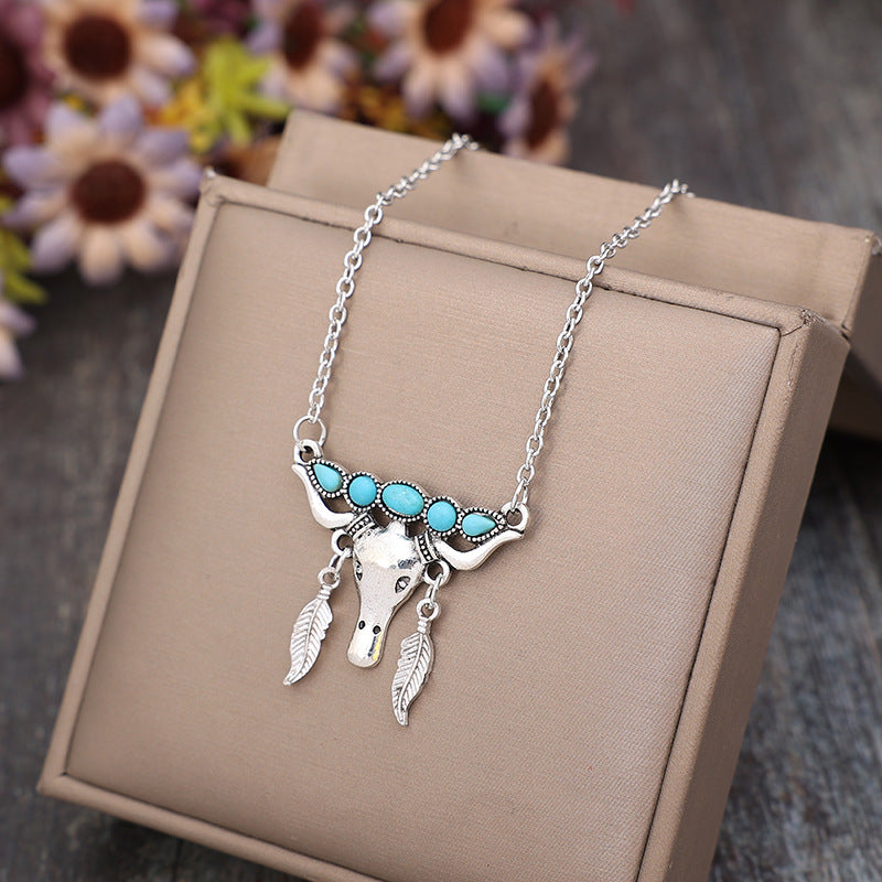 Women's Turquoise Cow Pendant Necklace