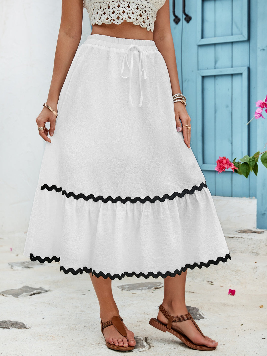 Women's Contrast Trim High Waist Skirt