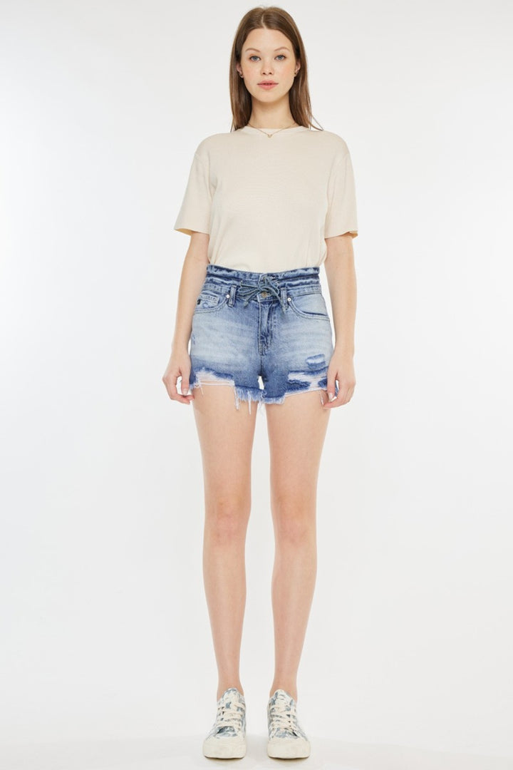 "Women's Frayed Hem High Rise Denim Shorts"