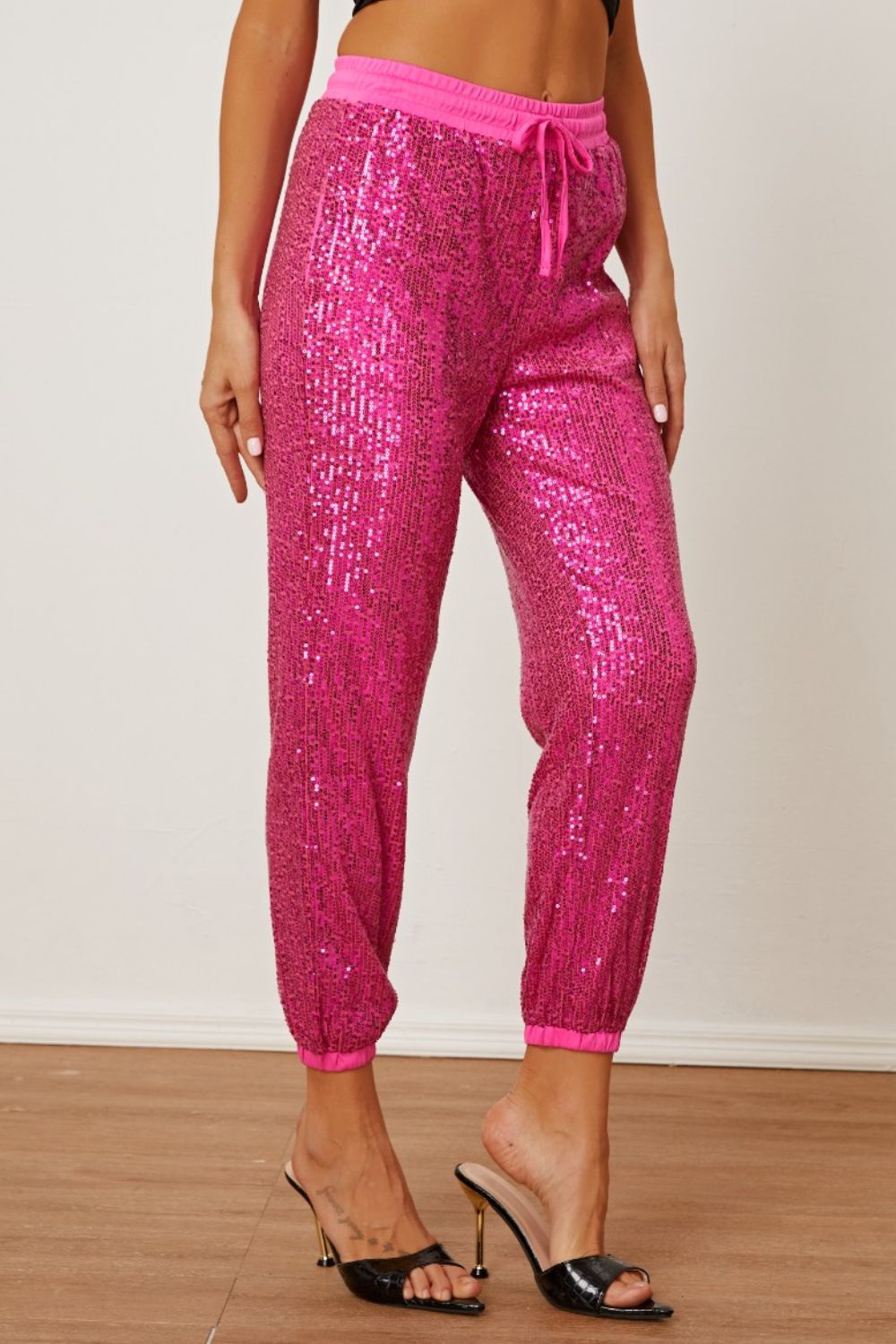 Women's Sparkling Drawstring Pants with Pockets