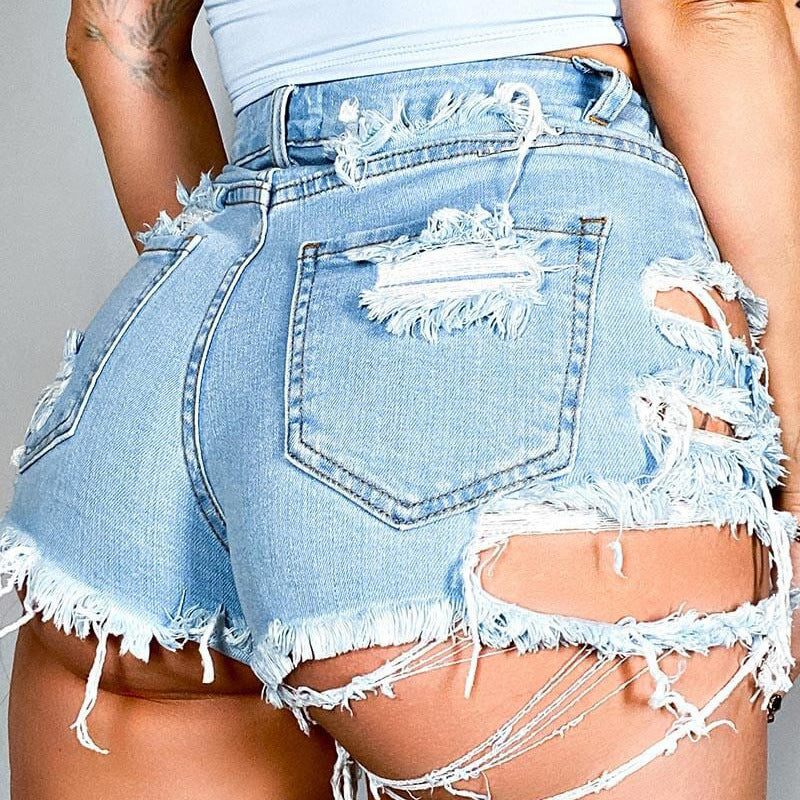 Women's Distressed Asymmetrical Denim Shorts