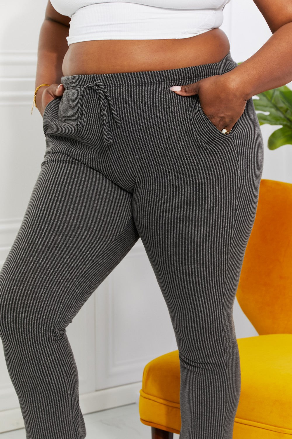 Women's Ribbed Easy Living Full Size Jogger Pants