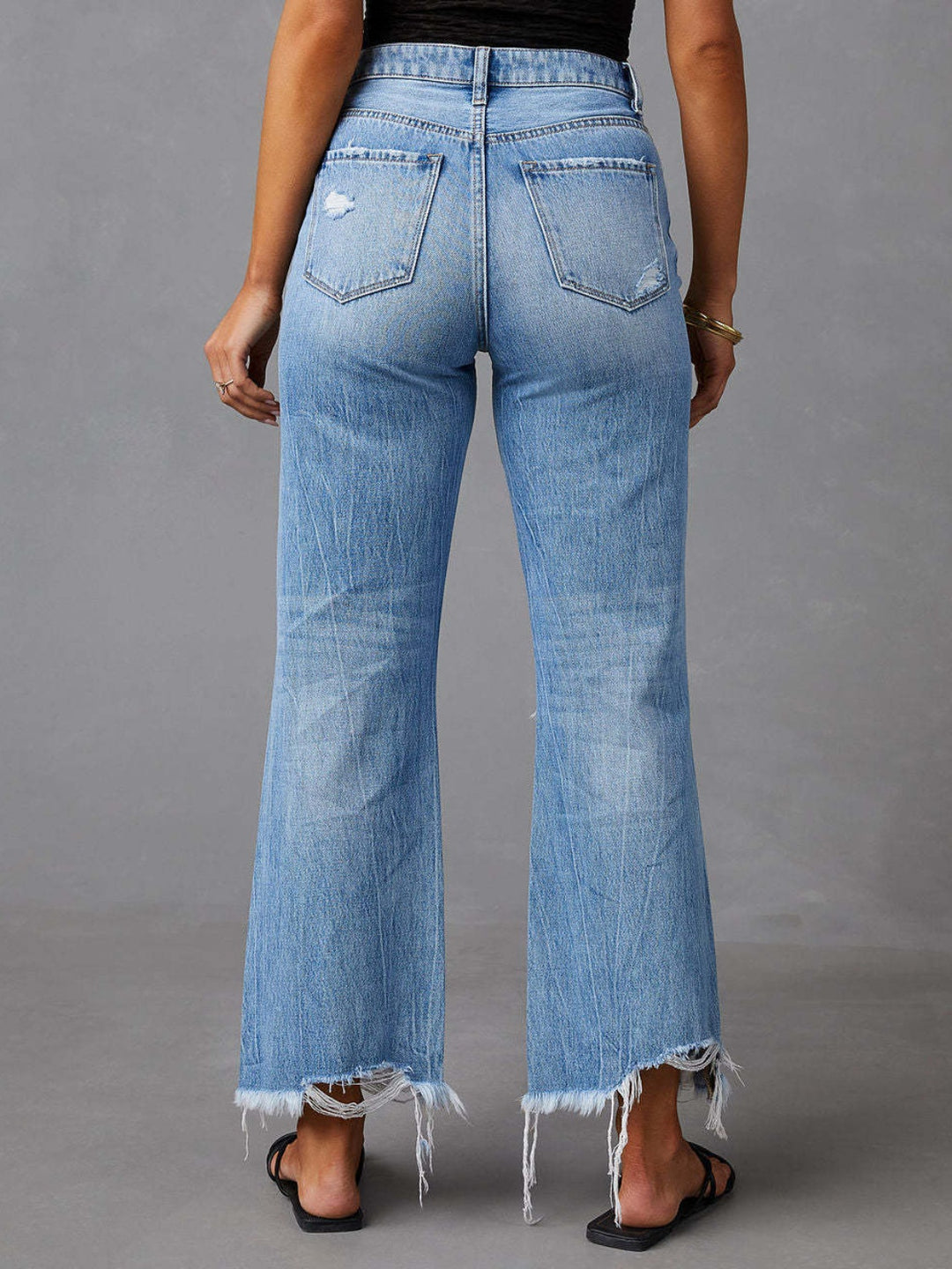 Women's Classic Distressed Raw Hem Jeans with Pockets