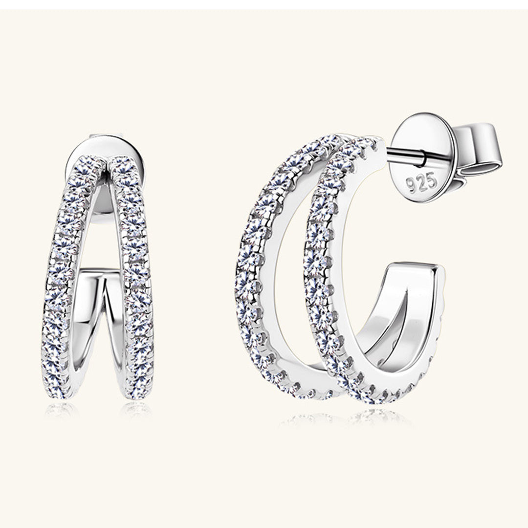 Women's Sparkling Moissanite C-Hoop Earrings in Sterling Silver