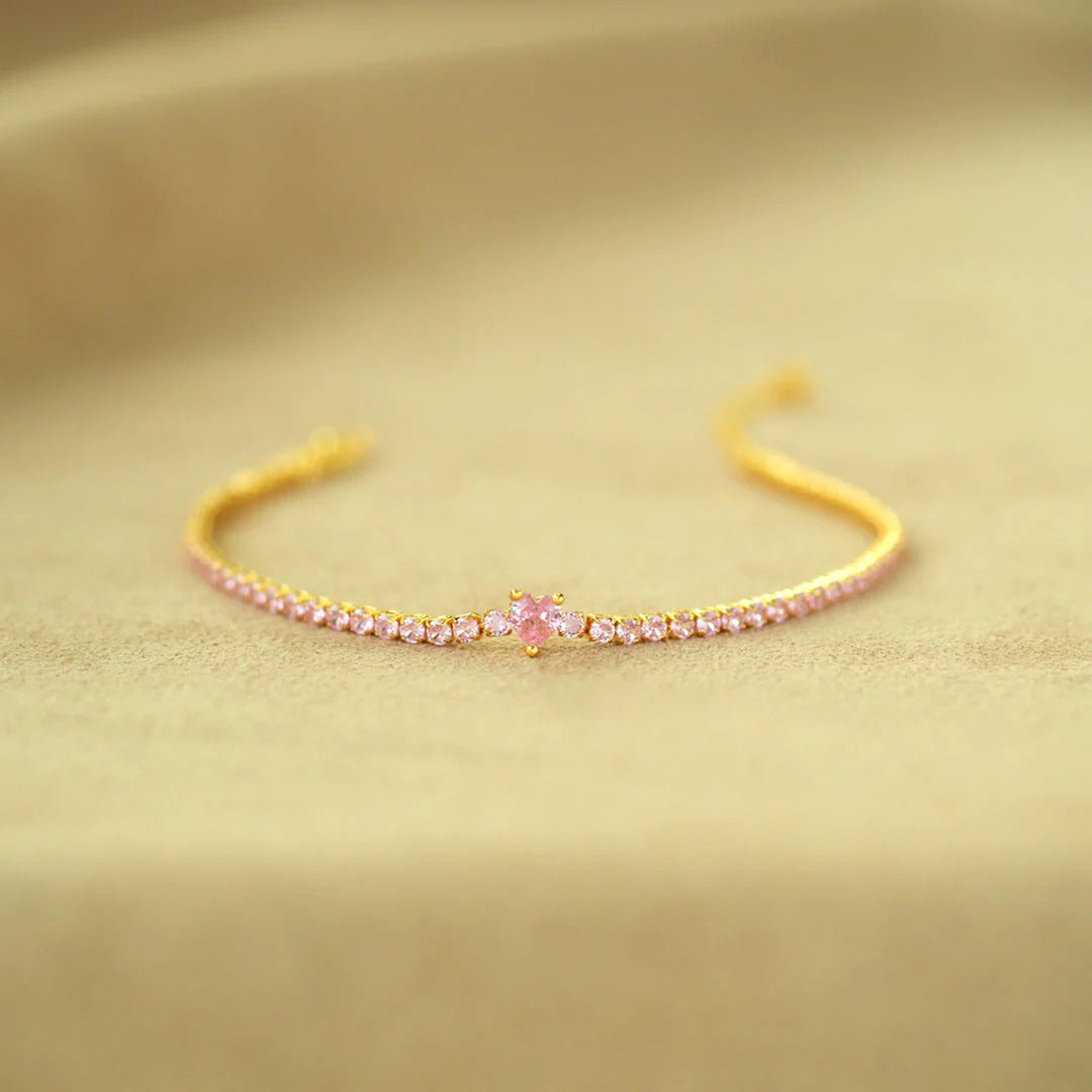 Women's Heart-Shaped Zircon Inlaid Gold Bracelet