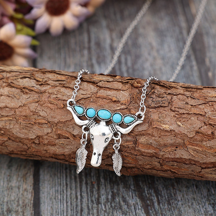 Women's Turquoise Cow Pendant Necklace