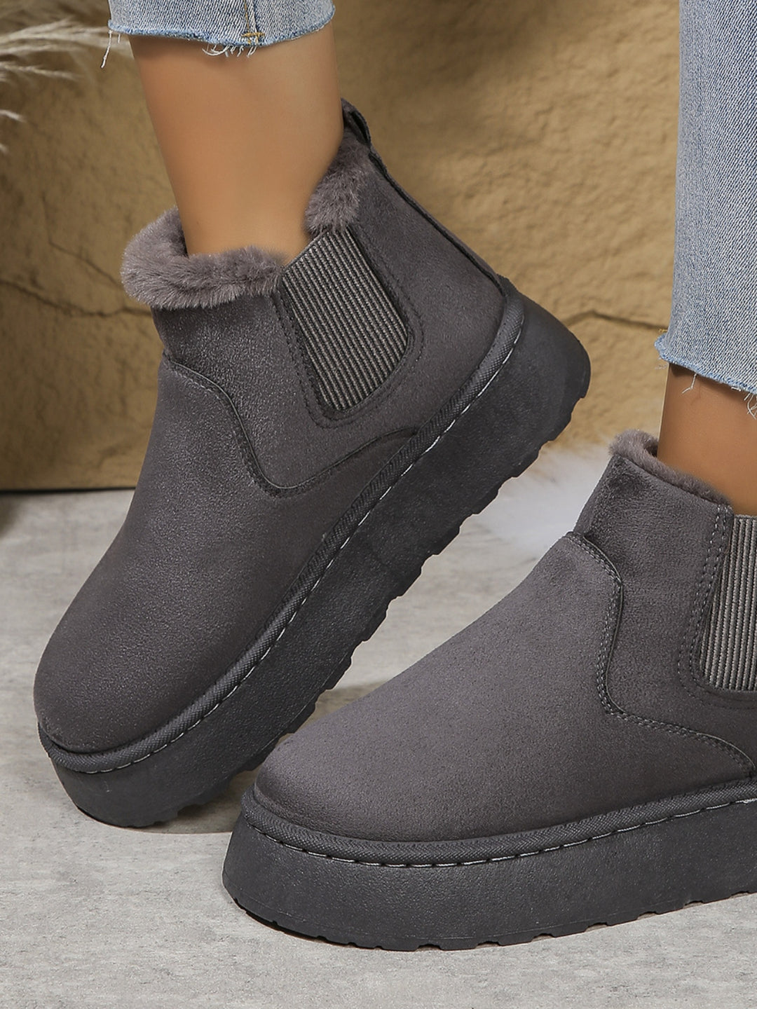 Suede Round Toe Platform Boots