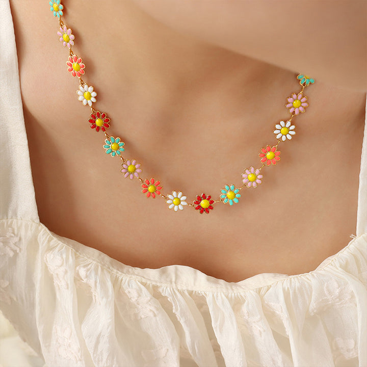 Women's Flower Oil Drip Necklace