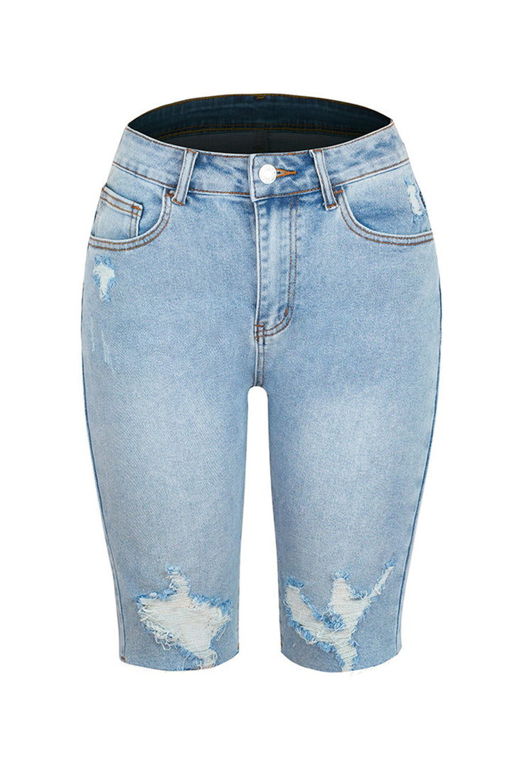 Women's Distressed Denim Shorts with Pockets