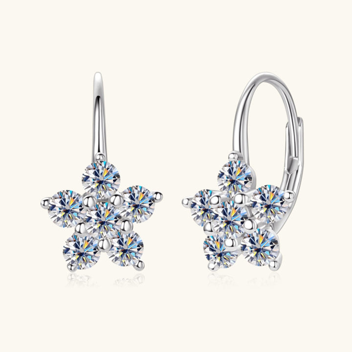 Women's Elegant Floral Design Sterling Silver 1.2 Carat Moissanite Huggie Earrings