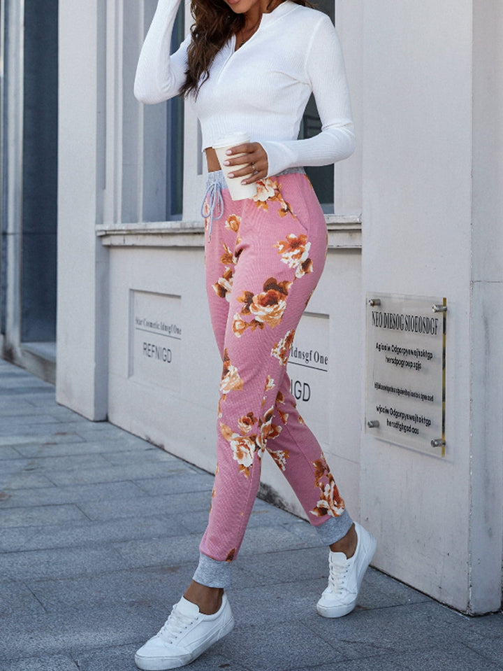 Women's Elegant Floral Print Slim Fit Long Pants