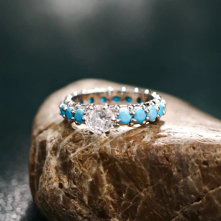 Women's Turquoise and Zircon Inlaid Sterling Silver Rings