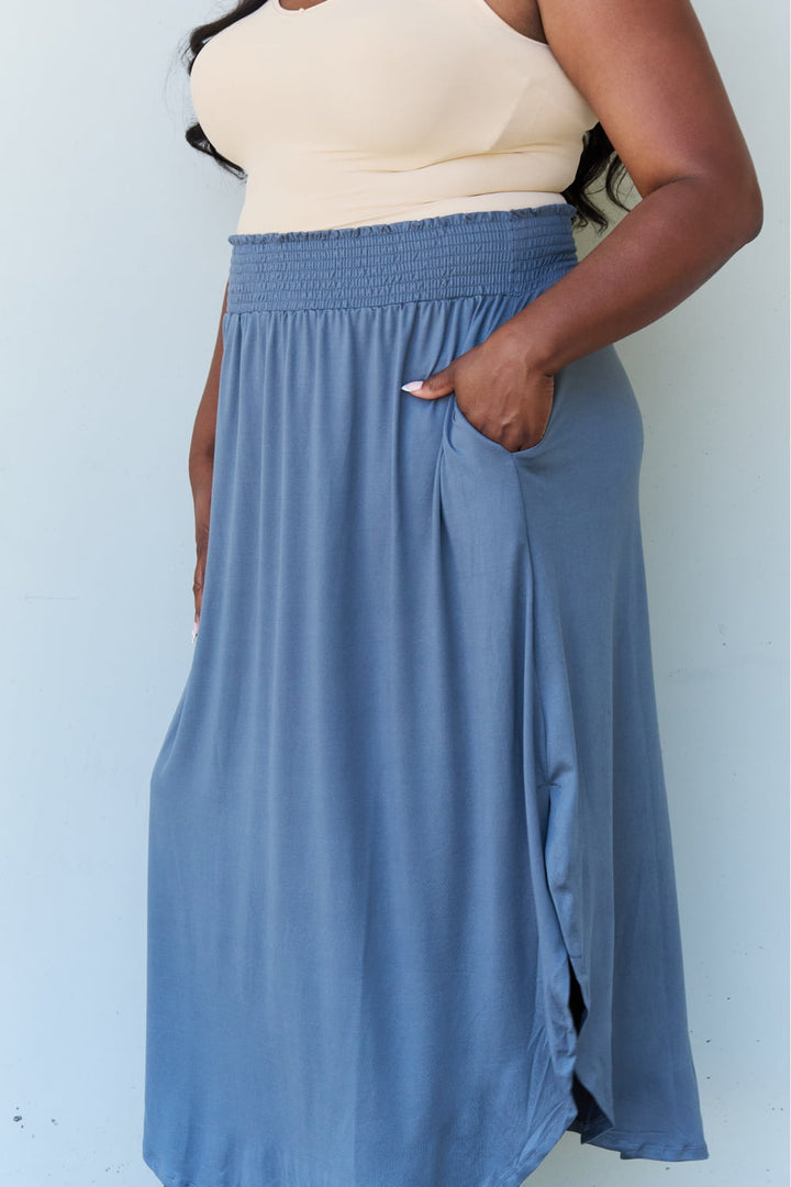 Women's Comfort Princess High Waist Maxi Skirt in Dusty Blue