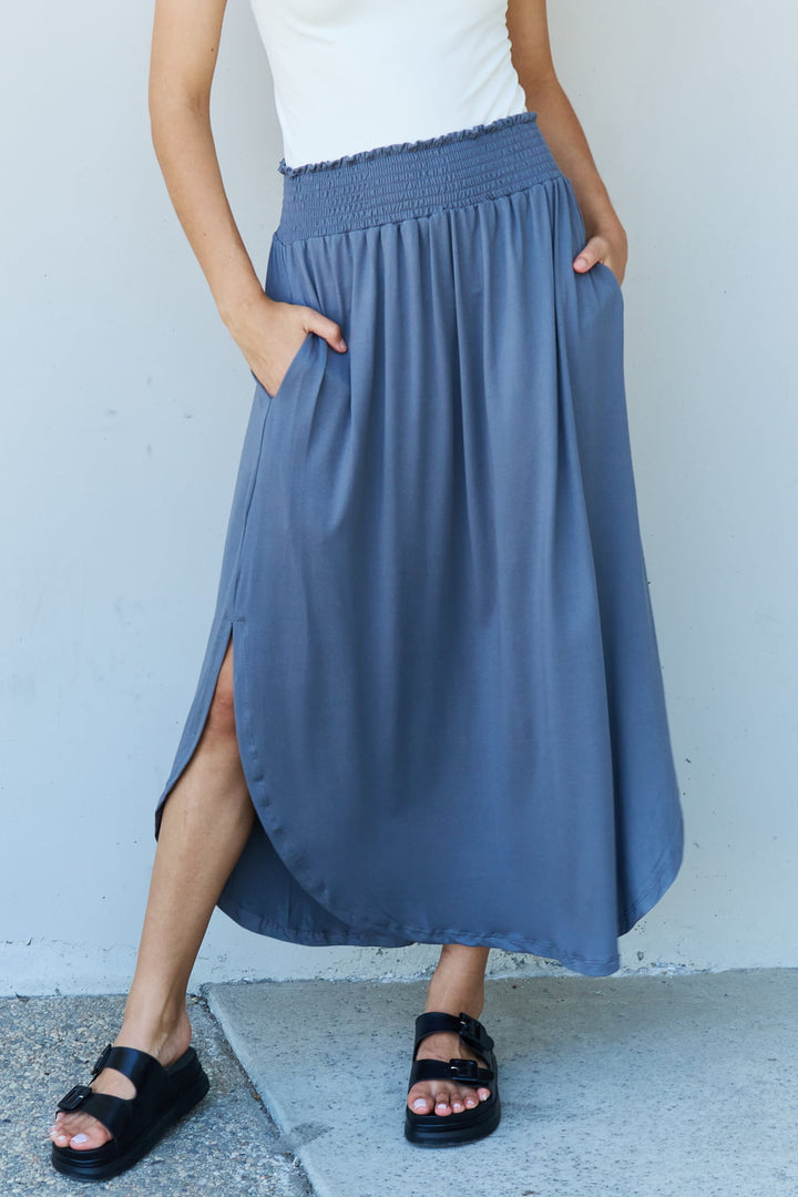 Women's Comfort Princess High Waist Maxi Skirt in Dusty Blue