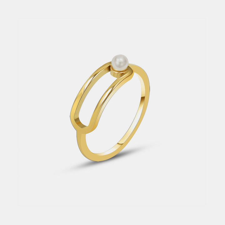 Women's Pearl Accent Titanium Steel Ring