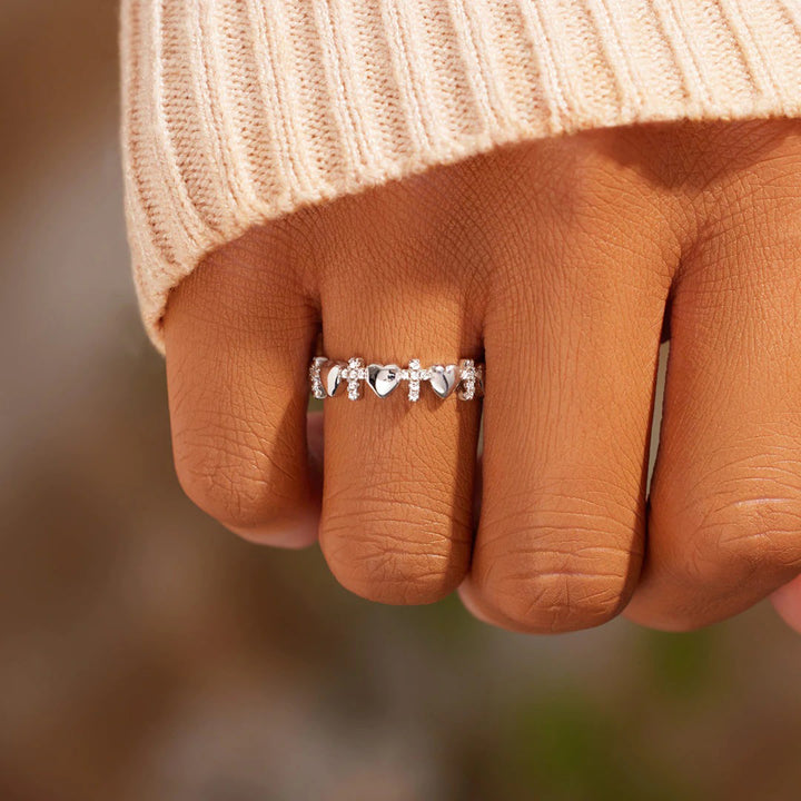 Women's Heart Cross Sterling Silver Rings