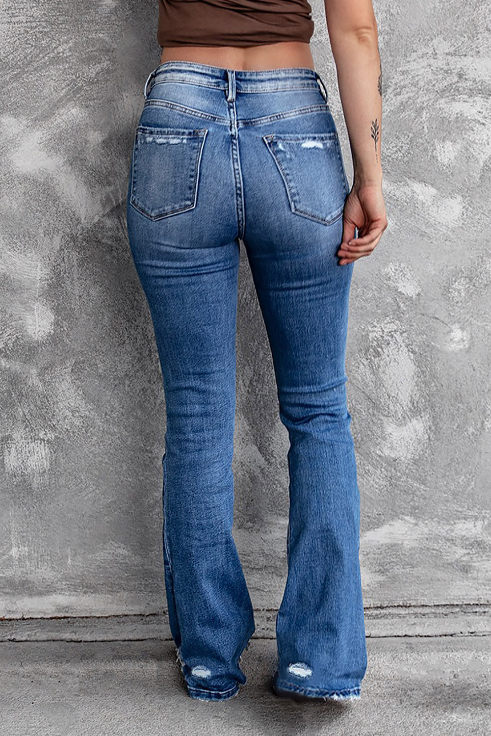 Women's Sequin Bow Distressed Bootcut Denim