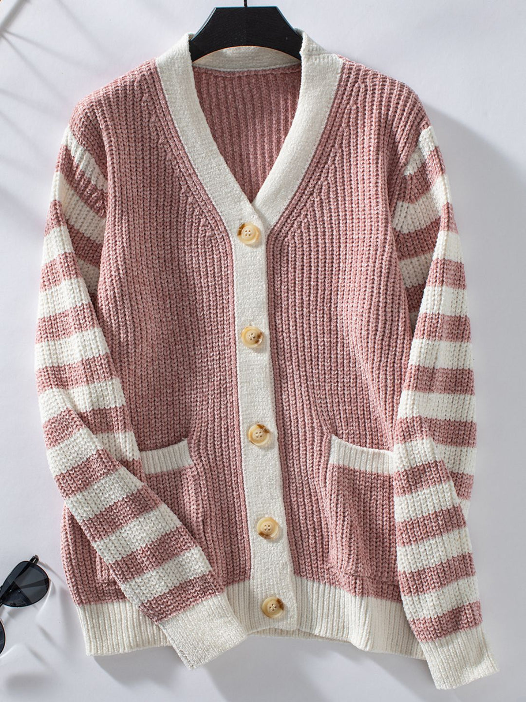 Striped Button Up Long Sleeve Cardigan