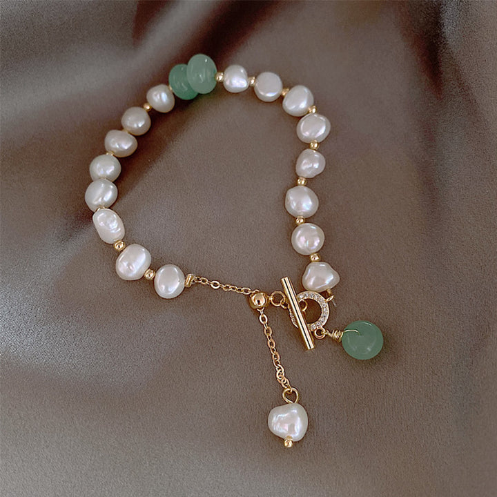 Women's Green Pearl Stone Link Bracelet